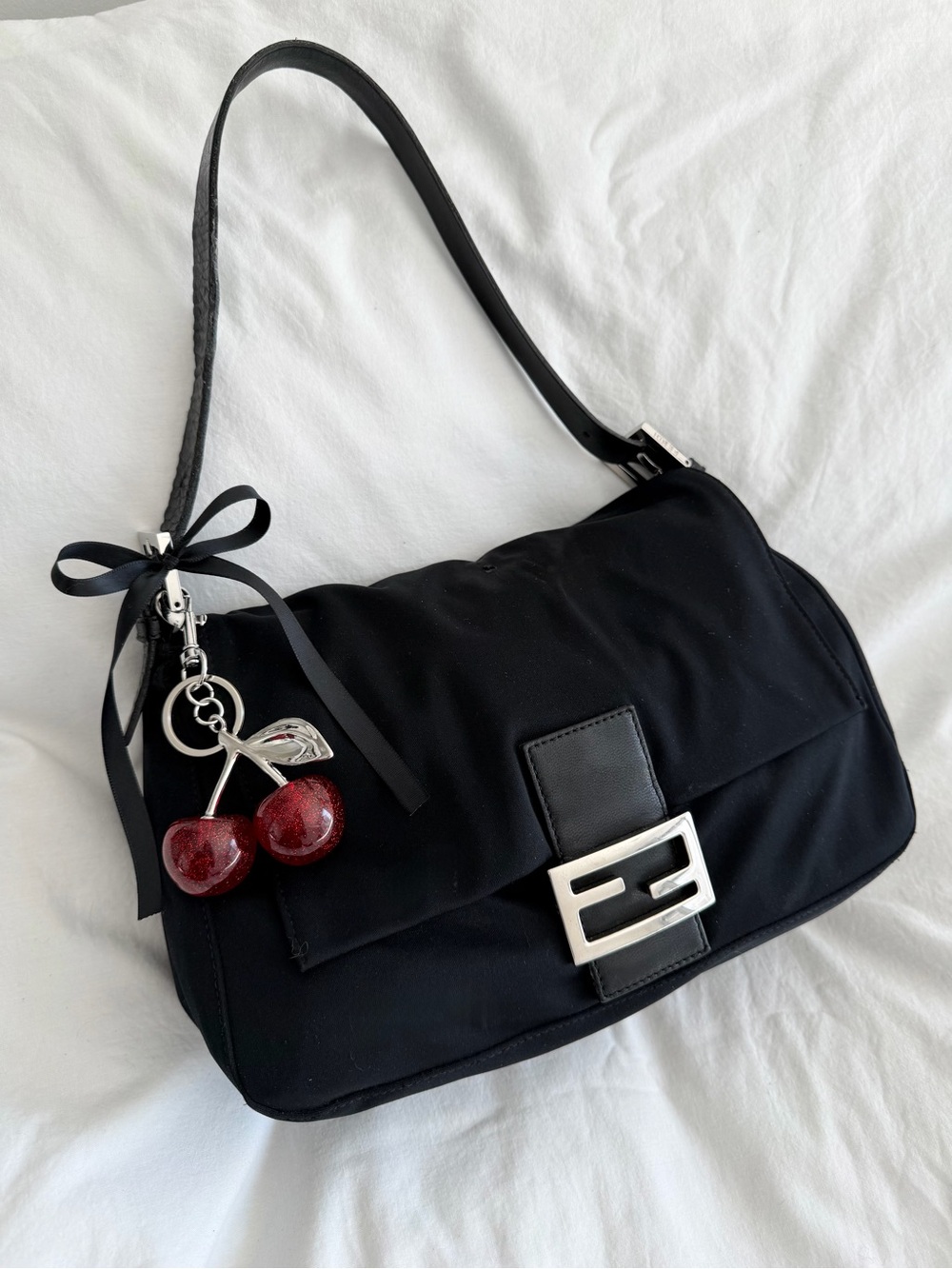 Authentic Fendi Black Mamma Baguette Shoulder Bag